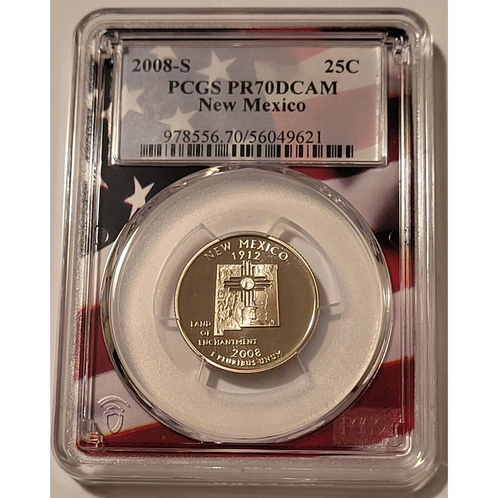 2008 S Clad New Mexico State Quarter Proof PR70 DCAM PCGS Flag Frame Holder